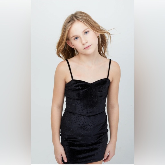 NWT Theme NYC Girl’s The Serena Dress Black Velour Studs Party Dress - Picture 1 of 14